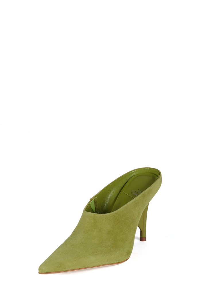 VADER Jeffrey Campbell Heeled Mules Bright Chartreuse Suede