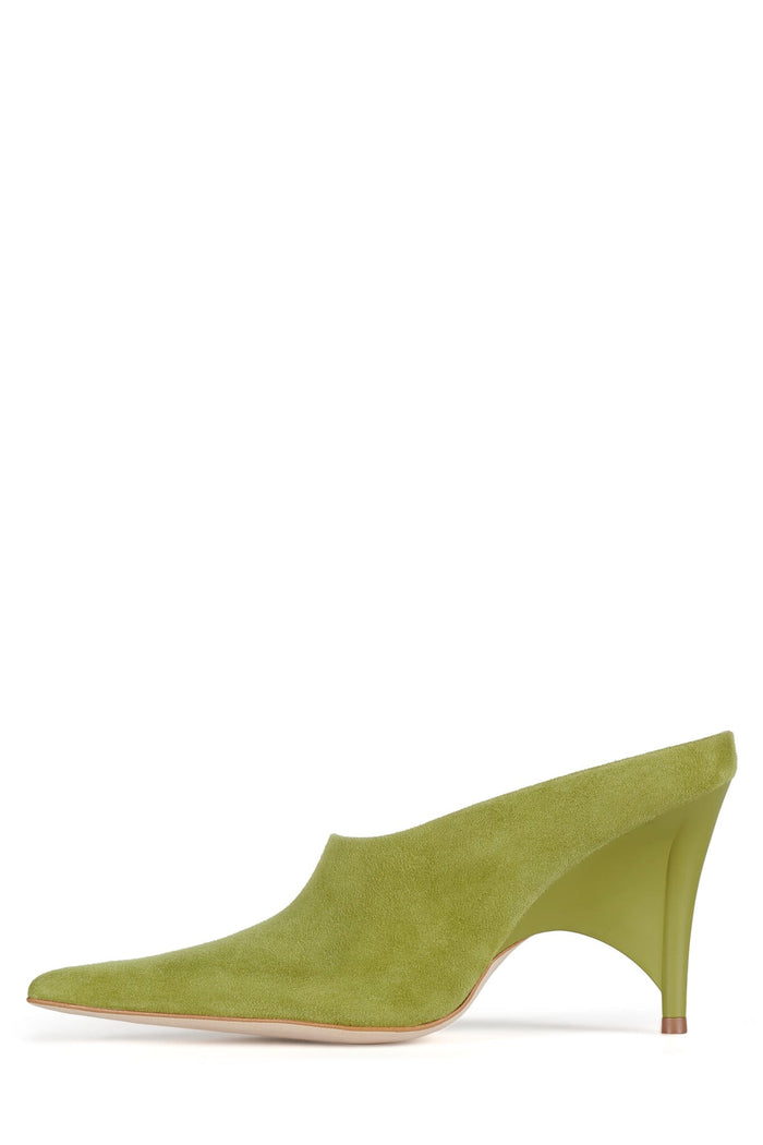 VADER Jeffrey Campbell Heeled Mules Bright Chartreuse Suede